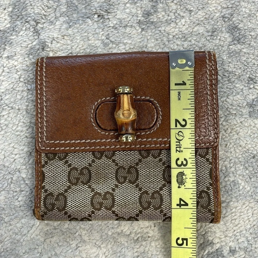 Vintage Gucci Monogram Bamboo French Wallet Brown GG Compact